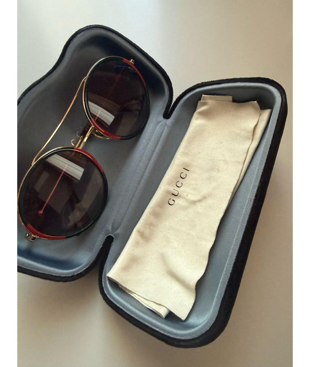 GUCCI Золотые металлические солнцезащитные очки, фото 3