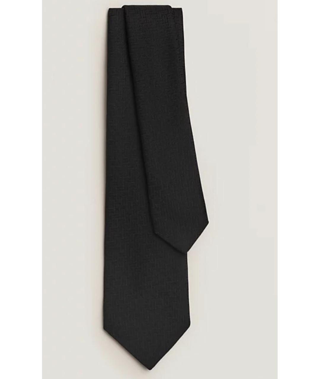 HERMES Черный шелковый галстук, фото 2