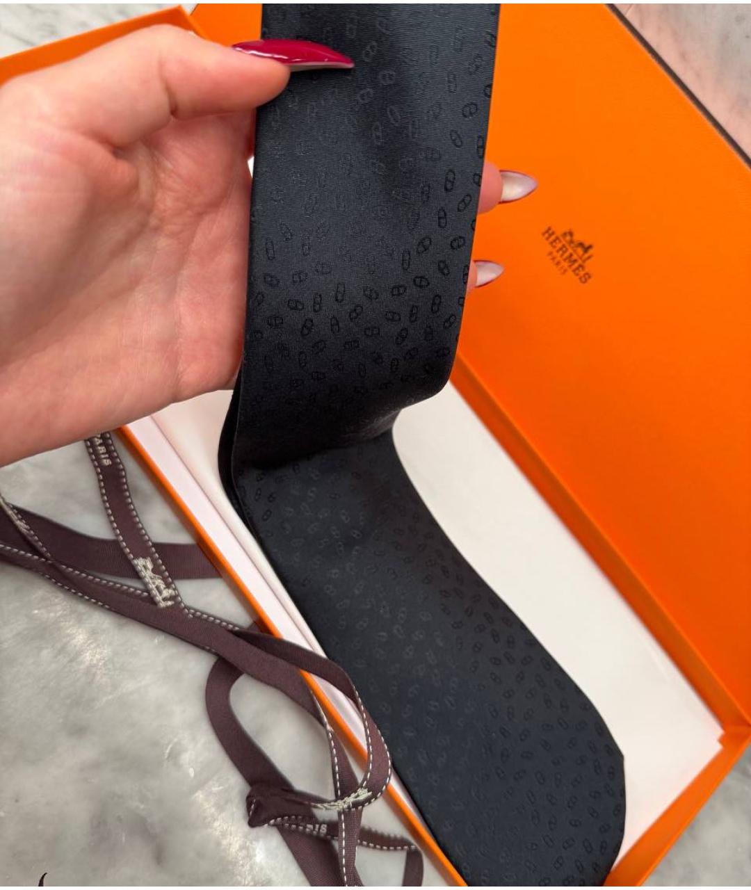 HERMES Черный шелковый галстук, фото 2