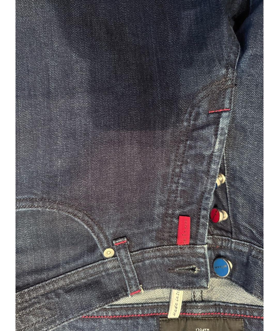 KITON Темно-синие хлопко-полиэстеровые джинсы скинни, фото 4