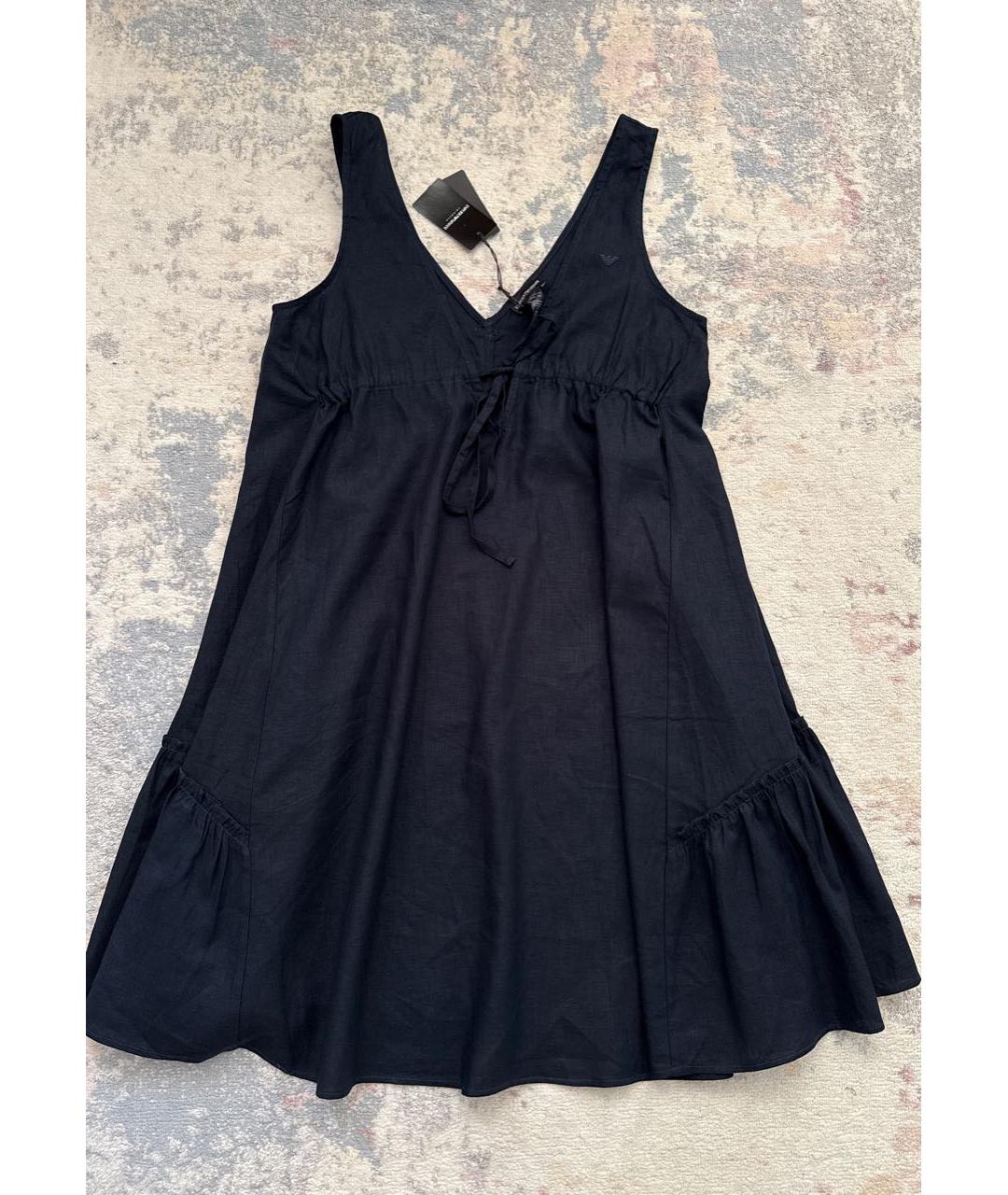 EMPORIO ARMANI Темно-синее льняное платье, фото 6