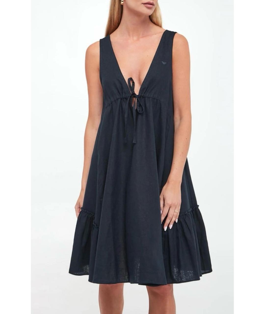EMPORIO ARMANI Темно-синее льняное платье, фото 3