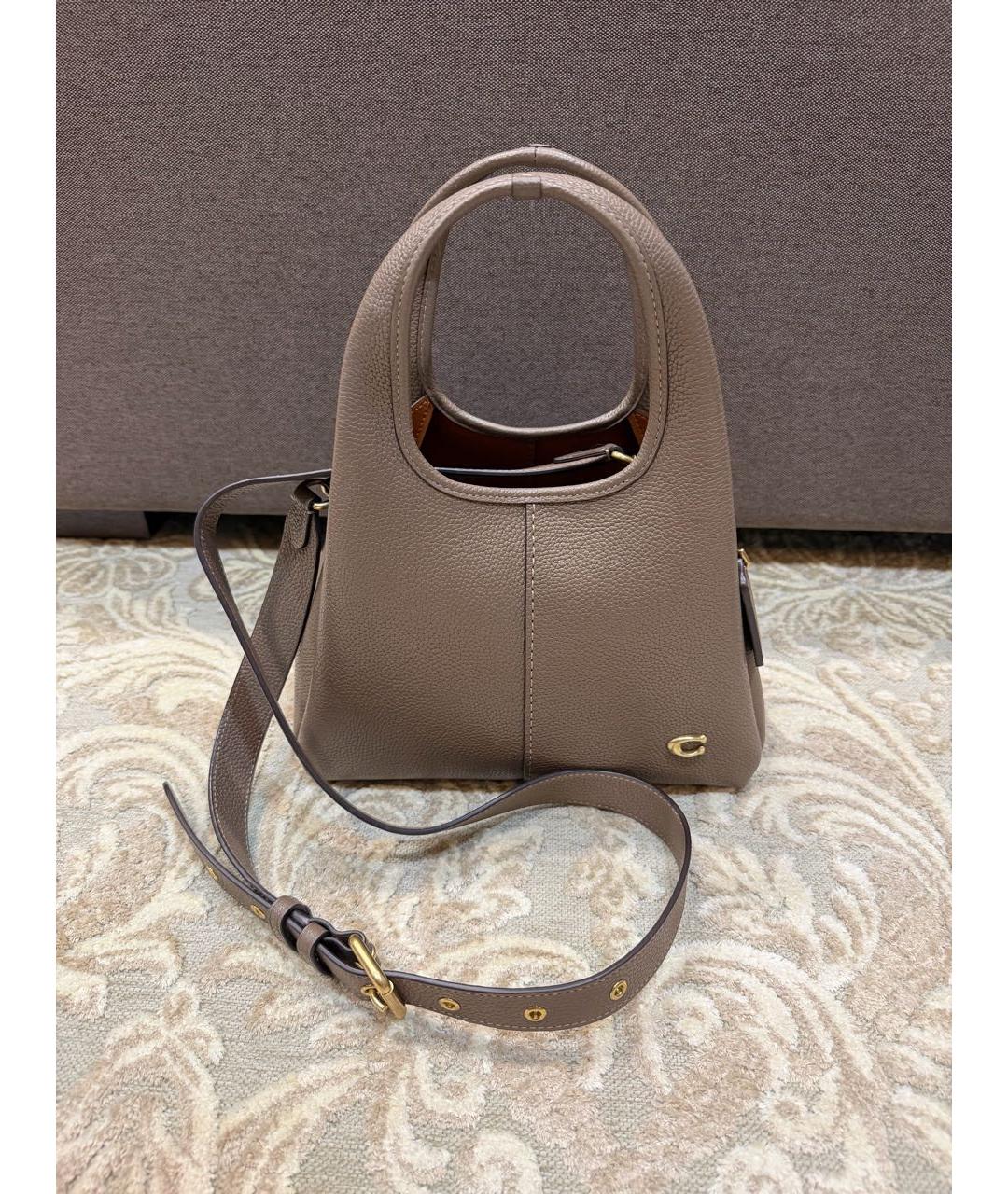 COACH Коричневая кожаная сумка с короткими ручками, фото 7