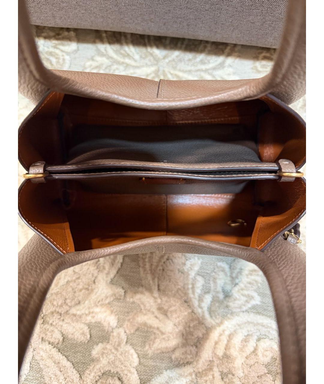 COACH Коричневая кожаная сумка с короткими ручками, фото 6