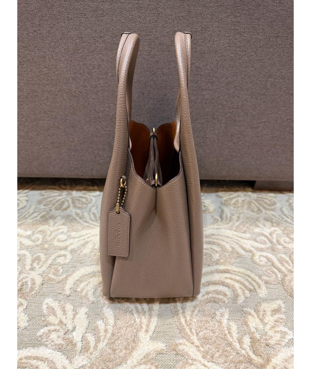 COACH Коричневая кожаная сумка с короткими ручками, фото 2