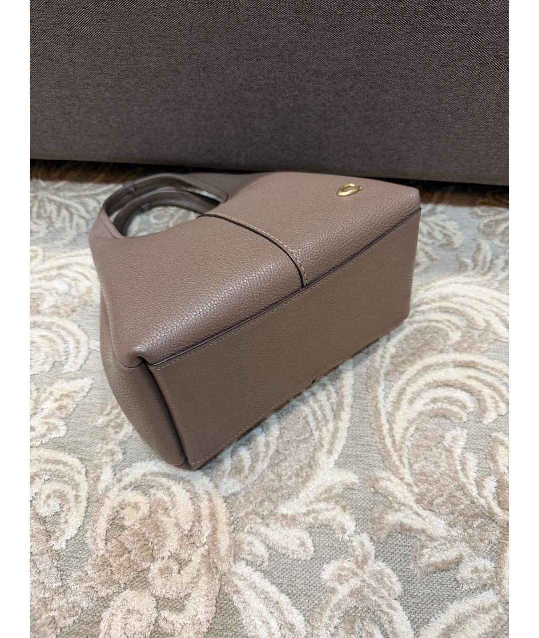 COACH Коричневая кожаная сумка с короткими ручками, фото 3