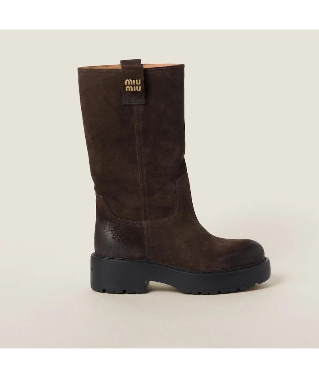 MIU MIU Коричневые замшевые сапоги, фото 9