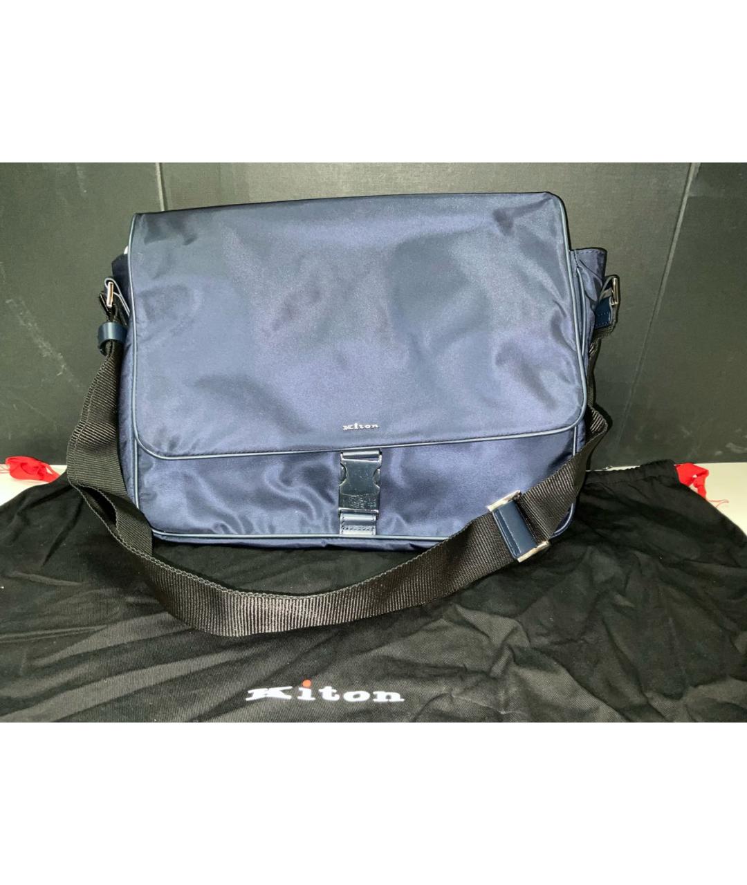 KITON Синяя синтетическая сумка на плечо, фото 6