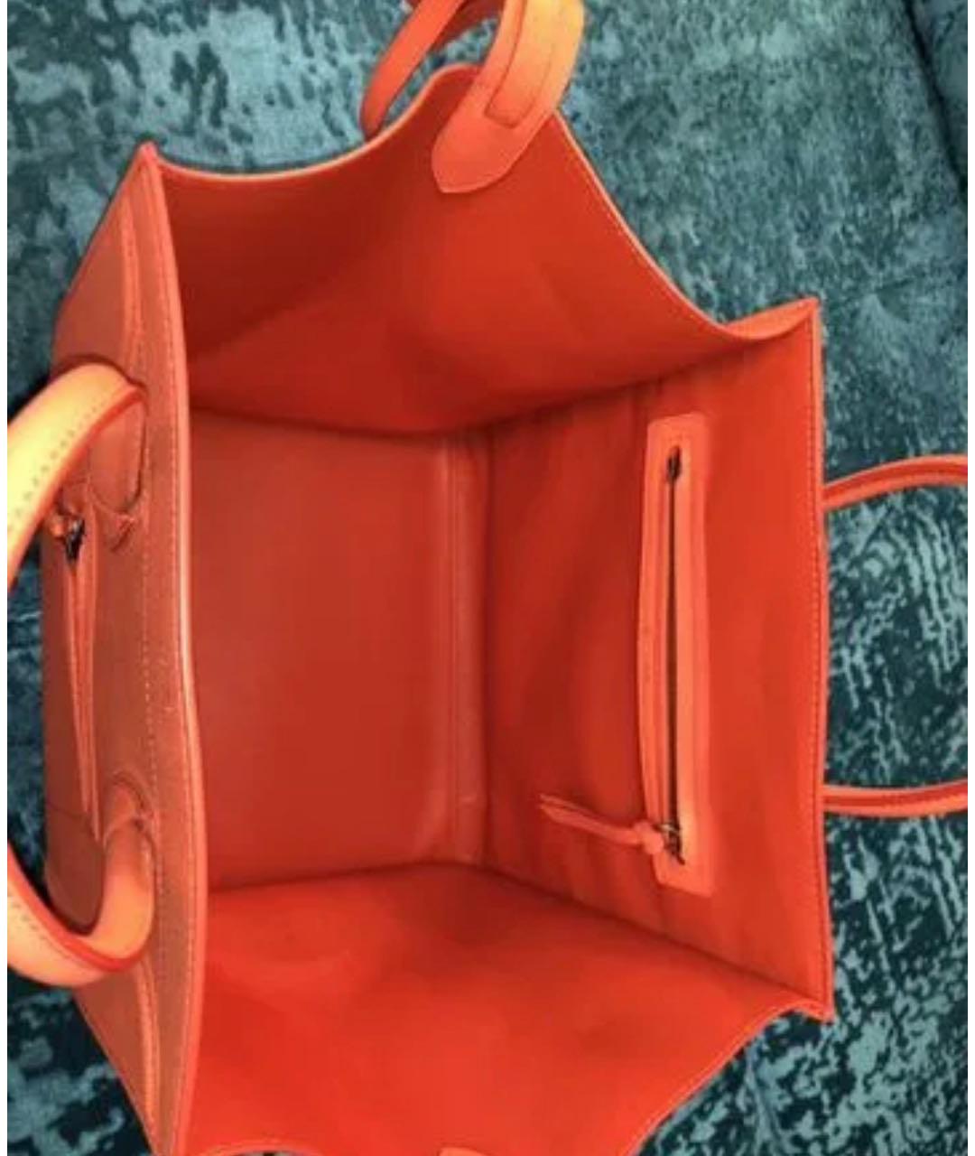 CELINE Оранжевая кожаная сумка с короткими ручками, фото 2