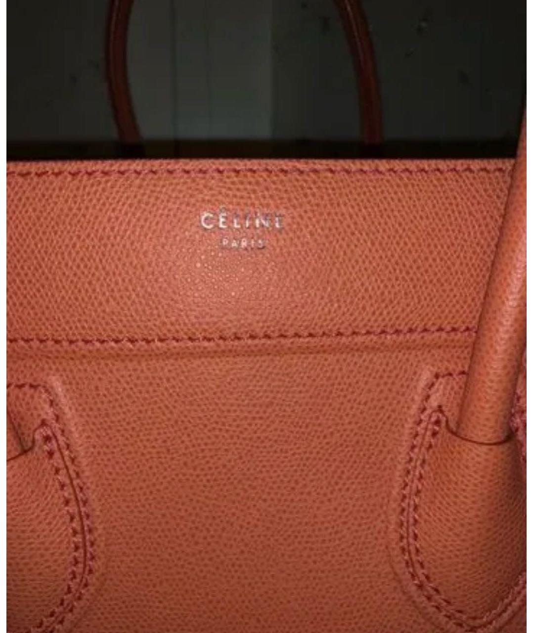 CELINE Оранжевая кожаная сумка с короткими ручками, фото 5
