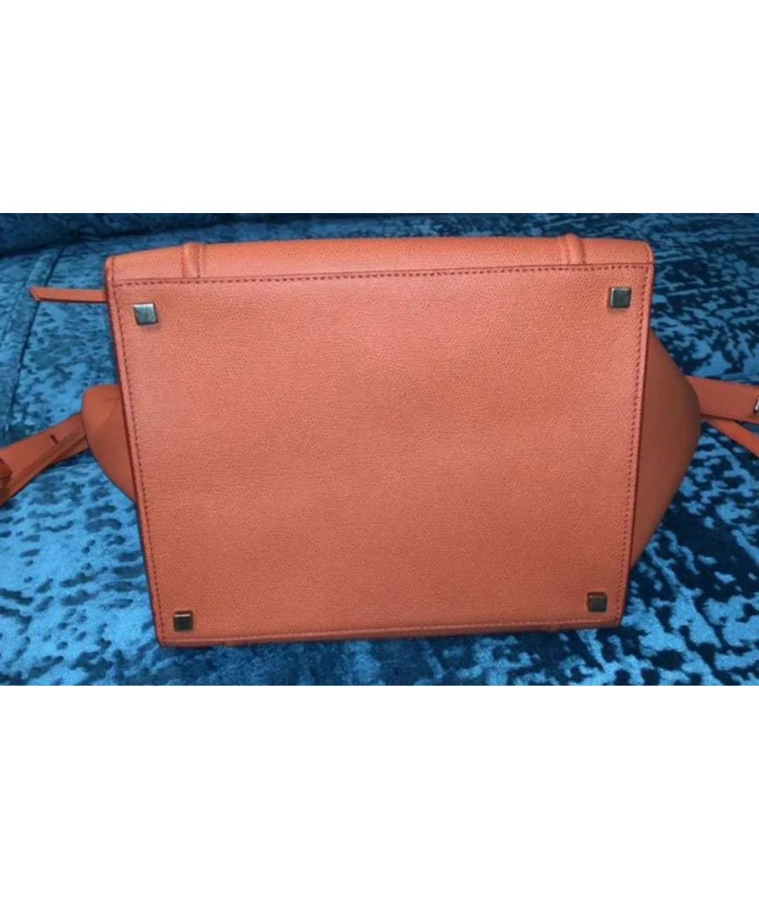 CELINE Оранжевая кожаная сумка с короткими ручками, фото 3
