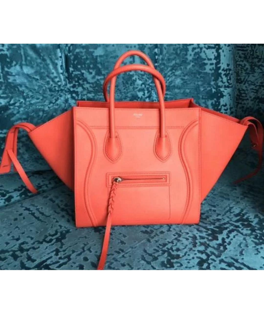 CELINE Оранжевая кожаная сумка с короткими ручками, фото 6