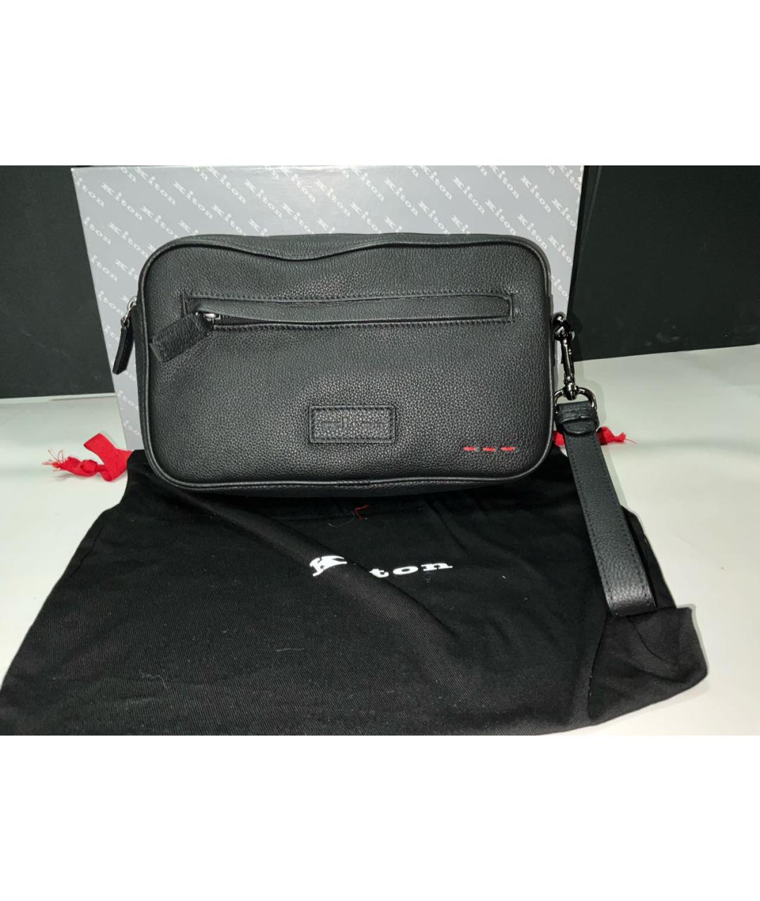 KITON Черная кожаная барсетка, фото 8