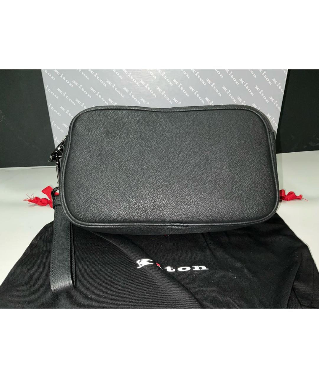 KITON Черная кожаная барсетка, фото 4