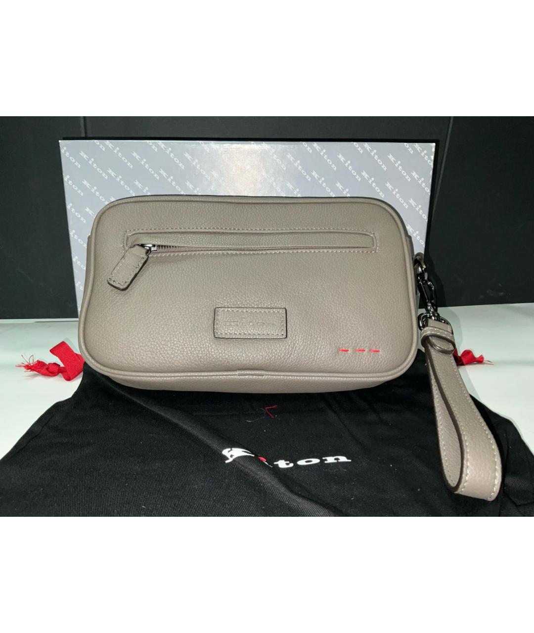 KITON Бежевая кожаная барсетка, фото 7