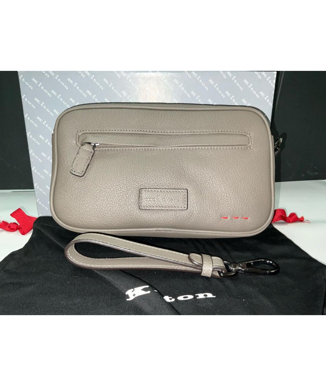 KITON Бежевая кожаная барсетка, фото 3