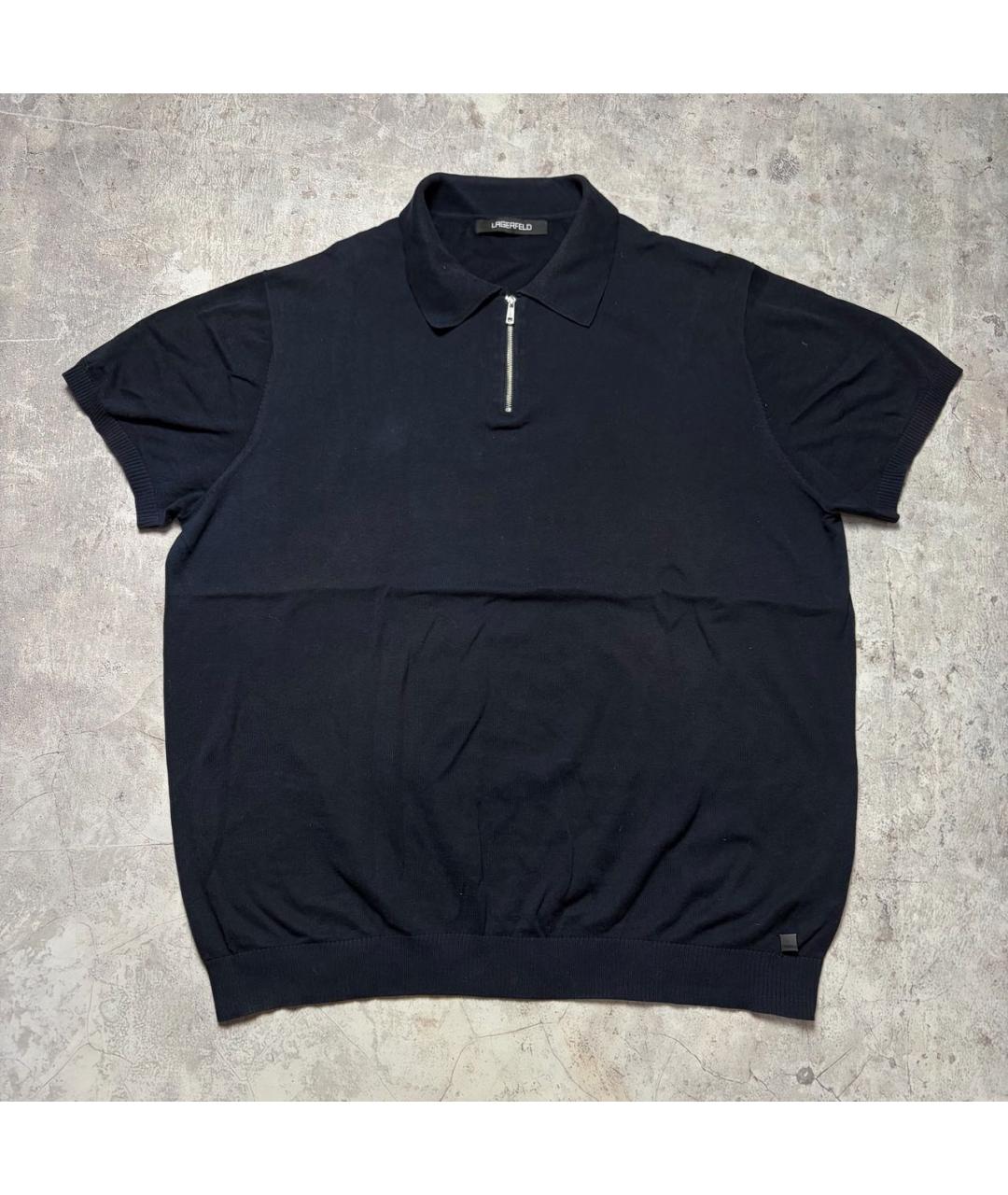 KARL LAGERFELD Темно-синее хлопковое поло с коротким рукавом, фото 5