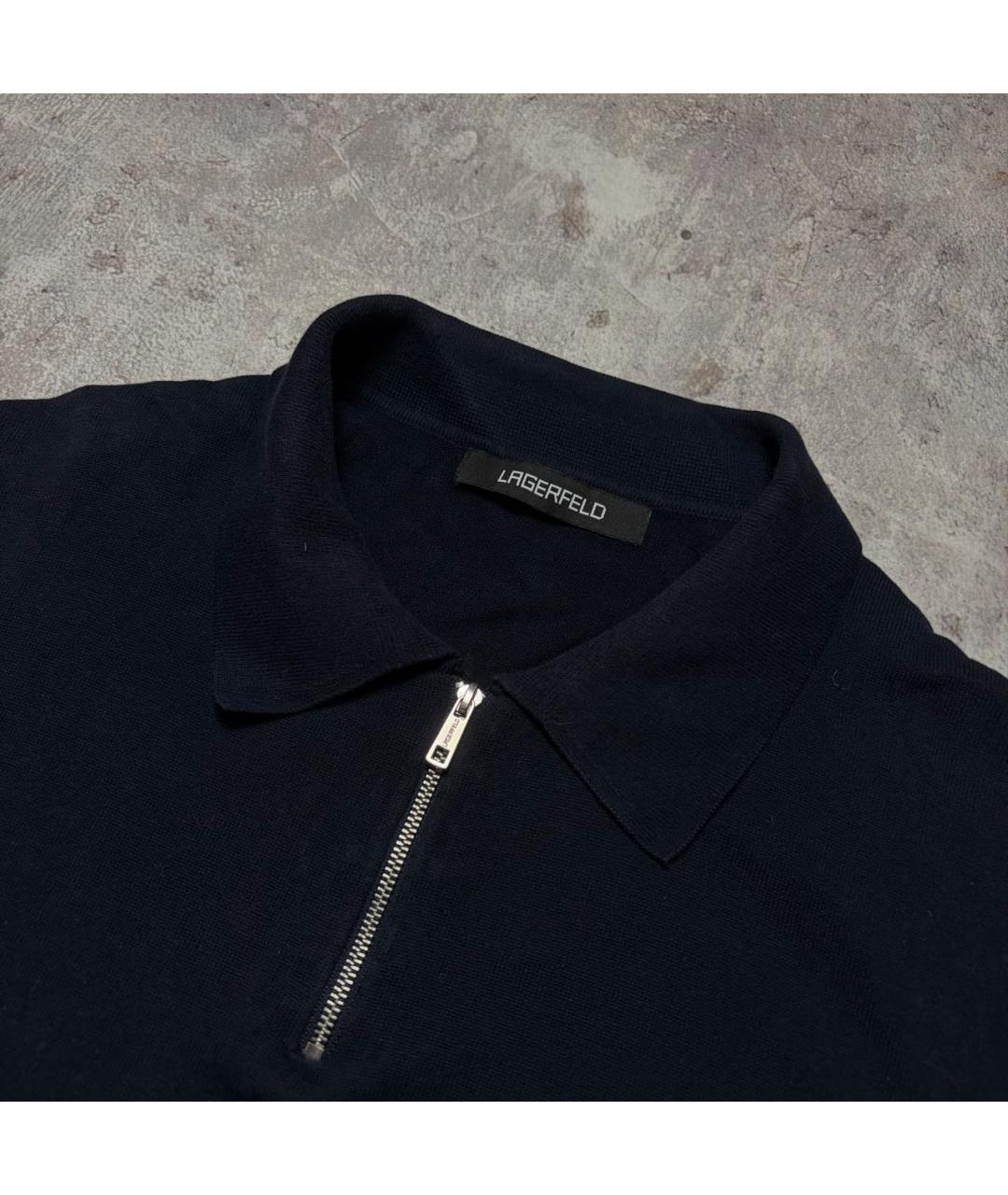 KARL LAGERFELD Темно-синее хлопковое поло с коротким рукавом, фото 4