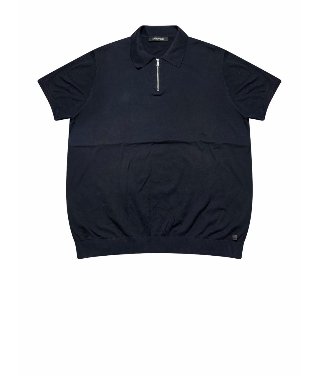 KARL LAGERFELD Темно-синее хлопковое поло с коротким рукавом, фото 1