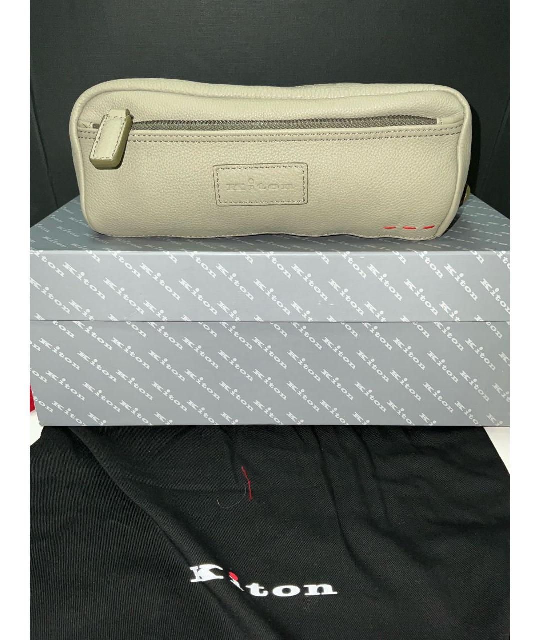 KITON Бежевая кожаная барсетка, фото 5
