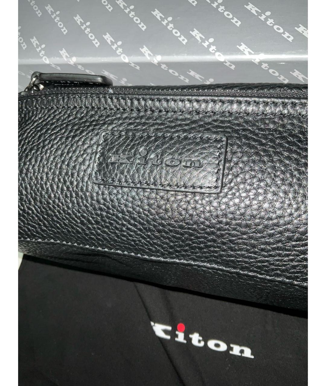 KITON Черная кожаная барсетка, фото 2