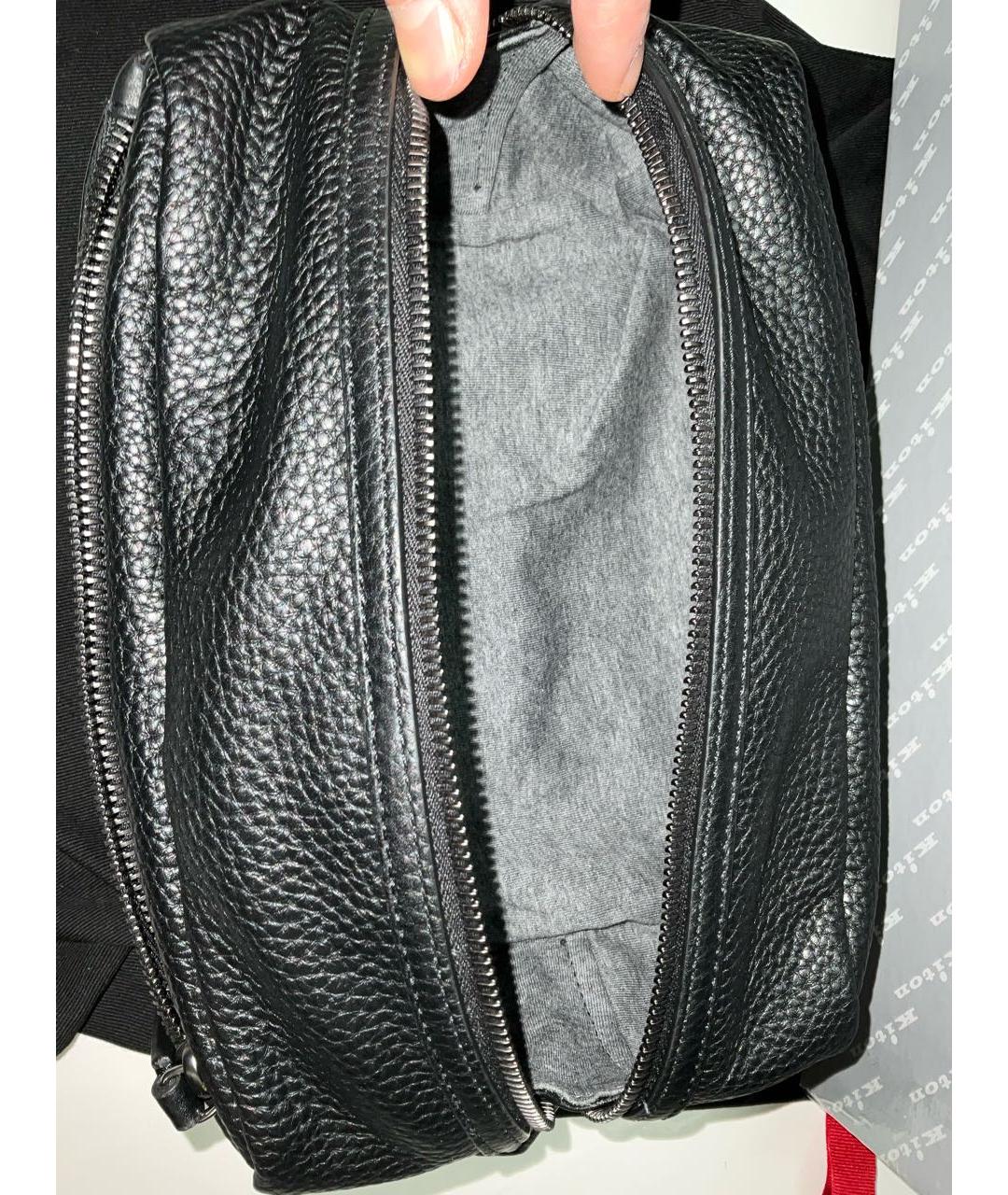 KITON Черная кожаная барсетка, фото 3