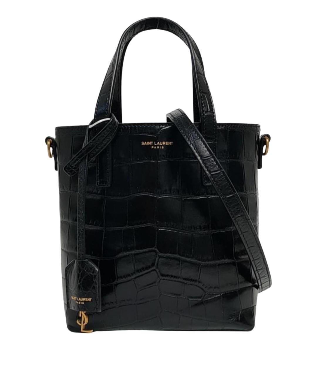 SAINT LAURENT Черная кожаная сумка тоут, фото 1