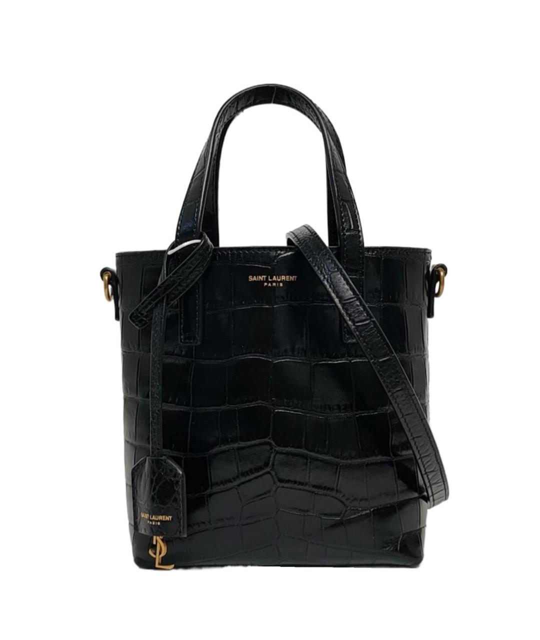 SAINT LAURENT Черная кожаная сумка тоут, фото 8