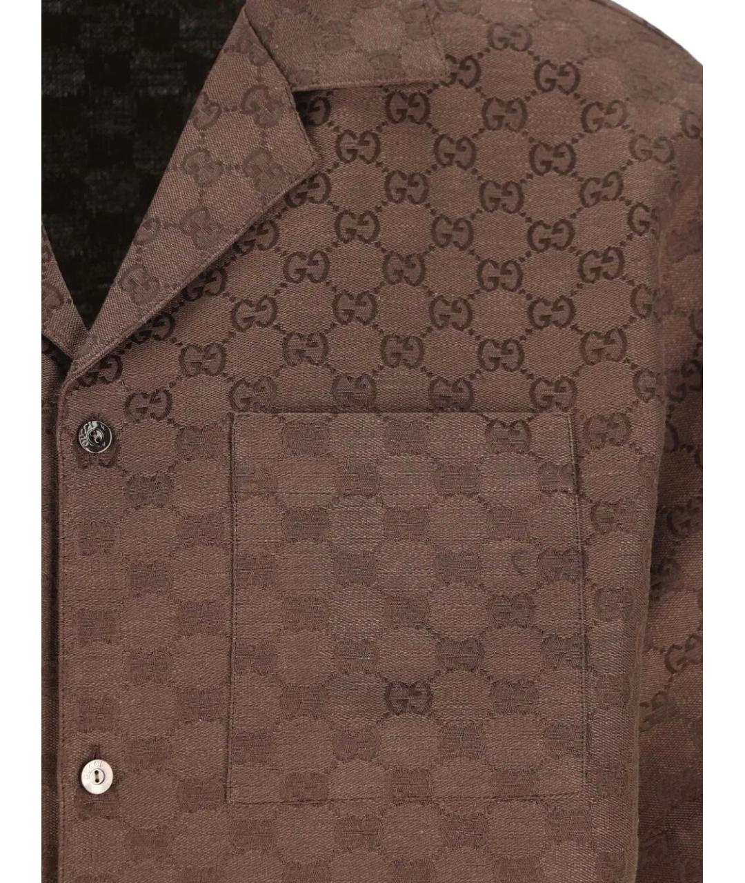 GUCCI Коричневая льняная кэжуал рубашка, фото 3