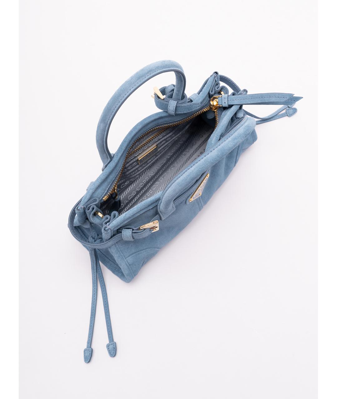 PRADA Голубая замшевая сумка тоут, фото 7