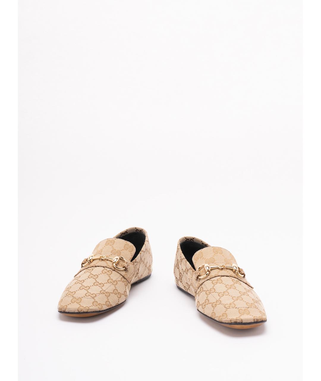 GUCCI Бежевые текстильные лоферы, фото 2