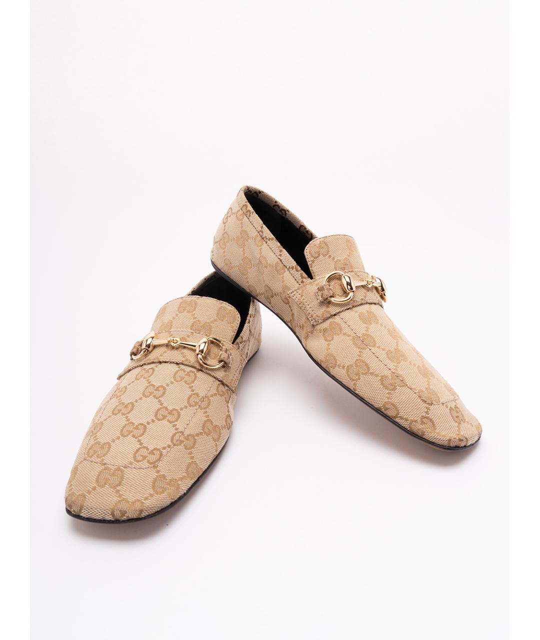 GUCCI Бежевые текстильные лоферы, фото 6