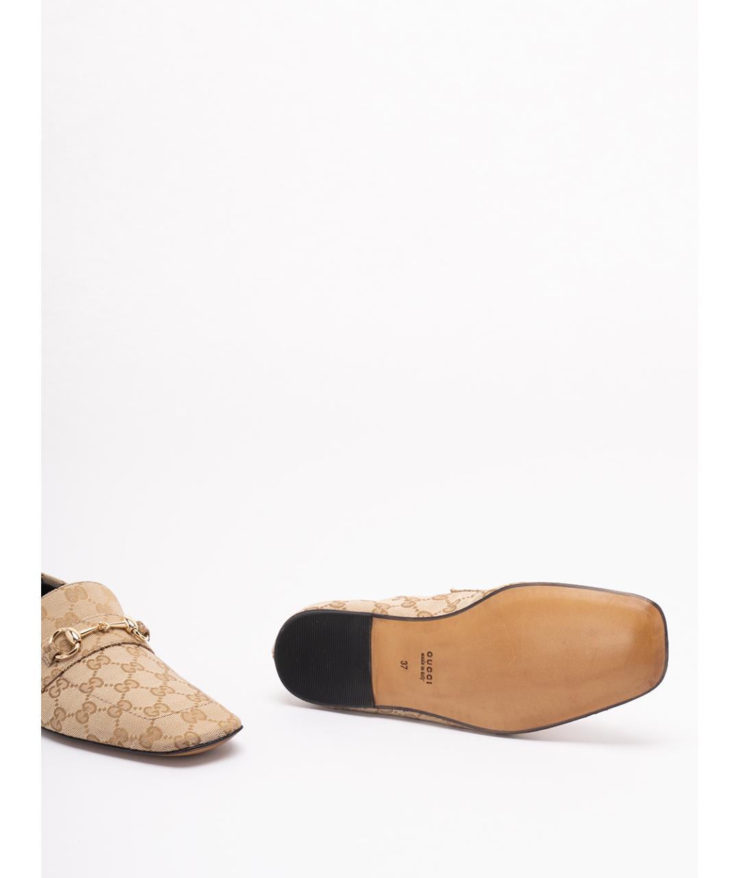 GUCCI Бежевые текстильные лоферы, фото 4