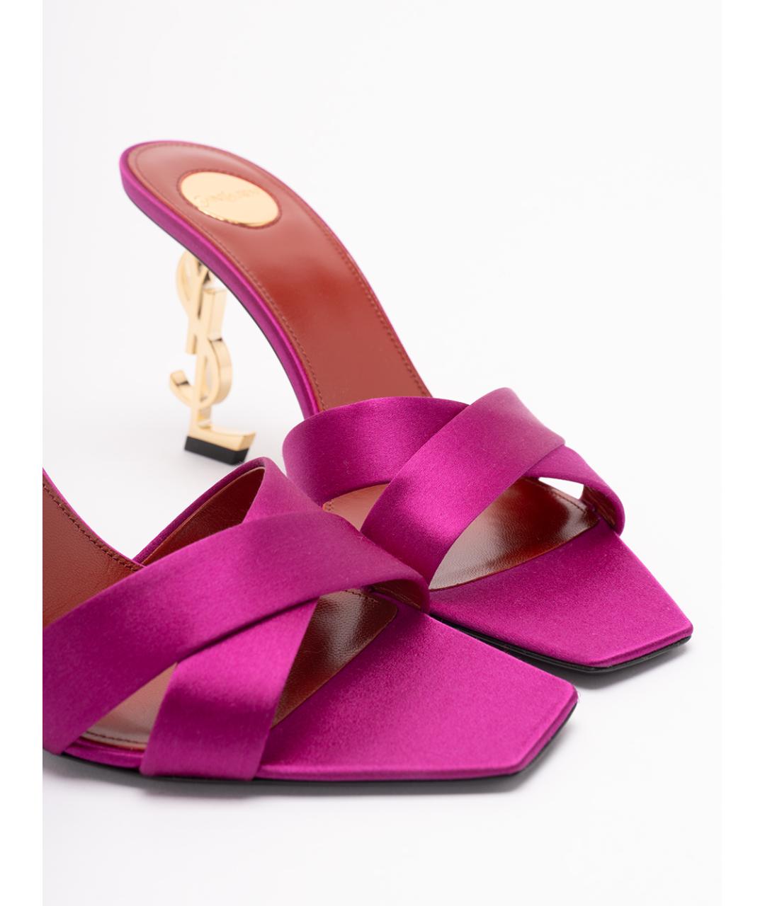 SAINT LAURENT Фиолетовые текстильные мюли, фото 6