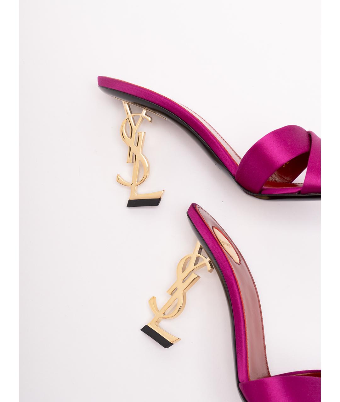 SAINT LAURENT Фиолетовые текстильные мюли, фото 5