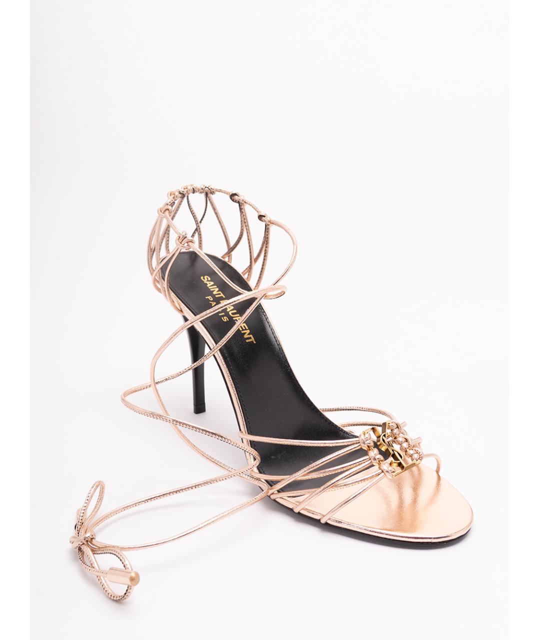 SAINT LAURENT Золотые кожаные босоножки, фото 5