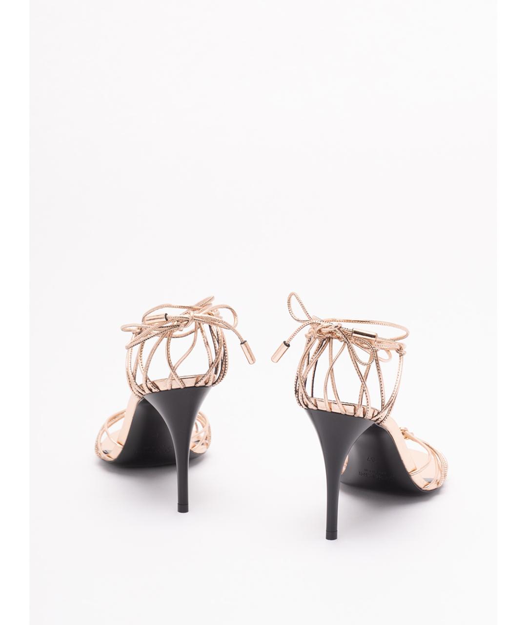 SAINT LAURENT Золотые кожаные босоножки, фото 3
