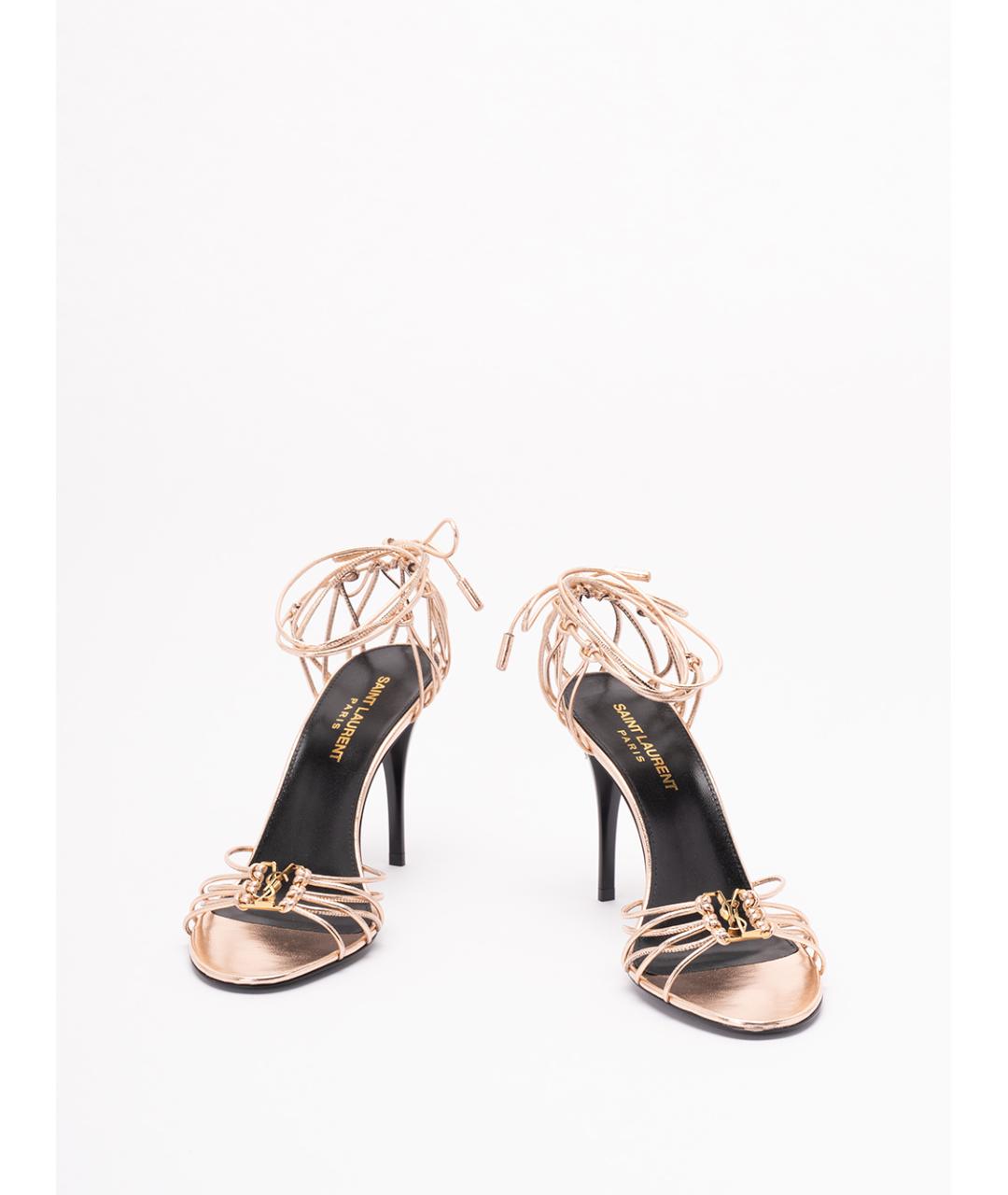 SAINT LAURENT Золотые кожаные босоножки, фото 2