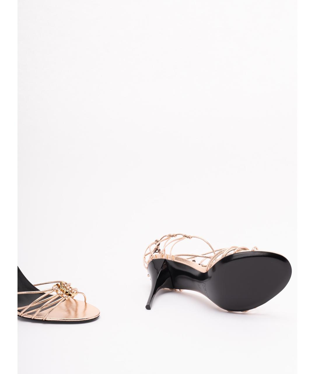 SAINT LAURENT Золотые кожаные босоножки, фото 4