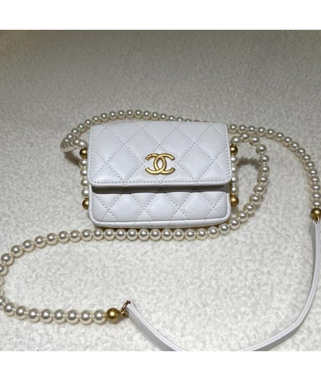 CHANEL Белая кожаная сумка через плечо, фото 5