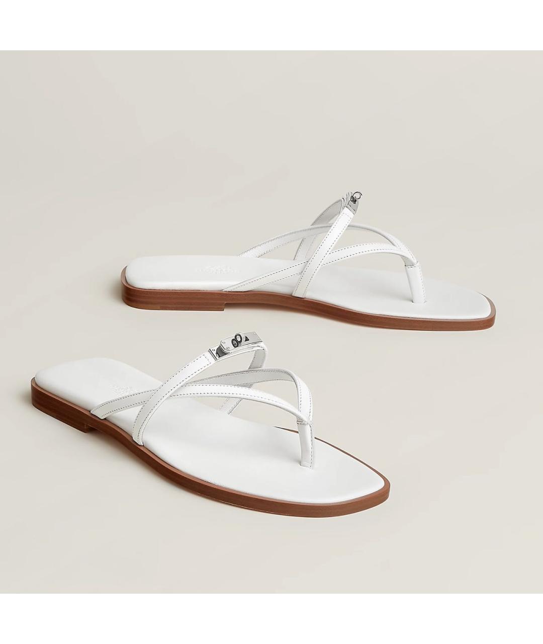 HERMES Белые кожаные сандалии, фото 2
