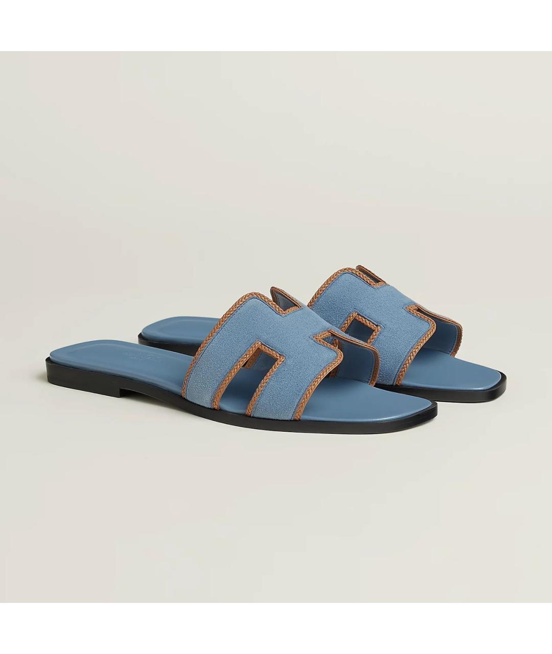 HERMES Голубые кожаные сандалии, фото 2