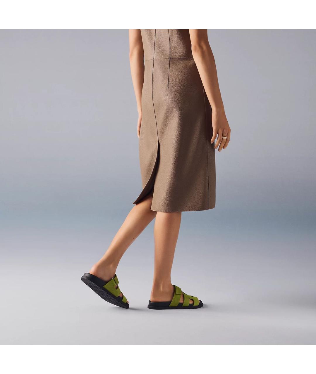 HERMES Хаки кожаные сандалии, фото 3