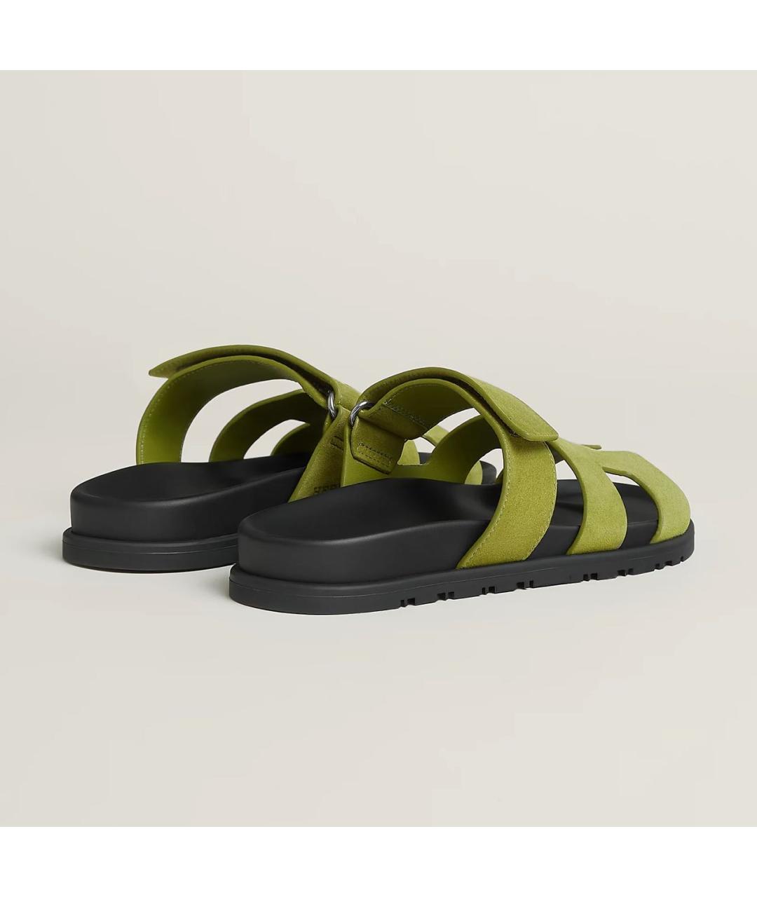 HERMES Хаки кожаные сандалии, фото 4