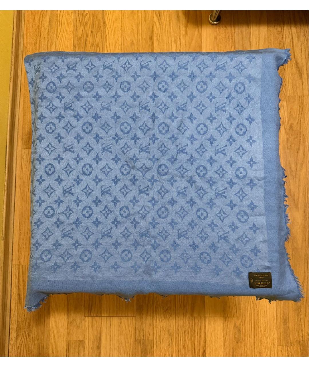 LOUIS VUITTON Голубой шелковый платок, фото 4