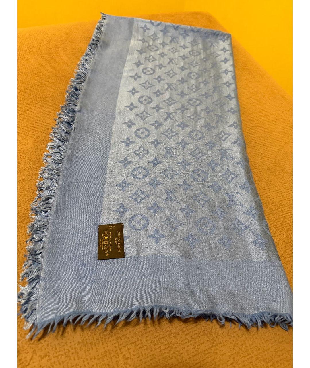 LOUIS VUITTON Голубой шелковый платок, фото 5