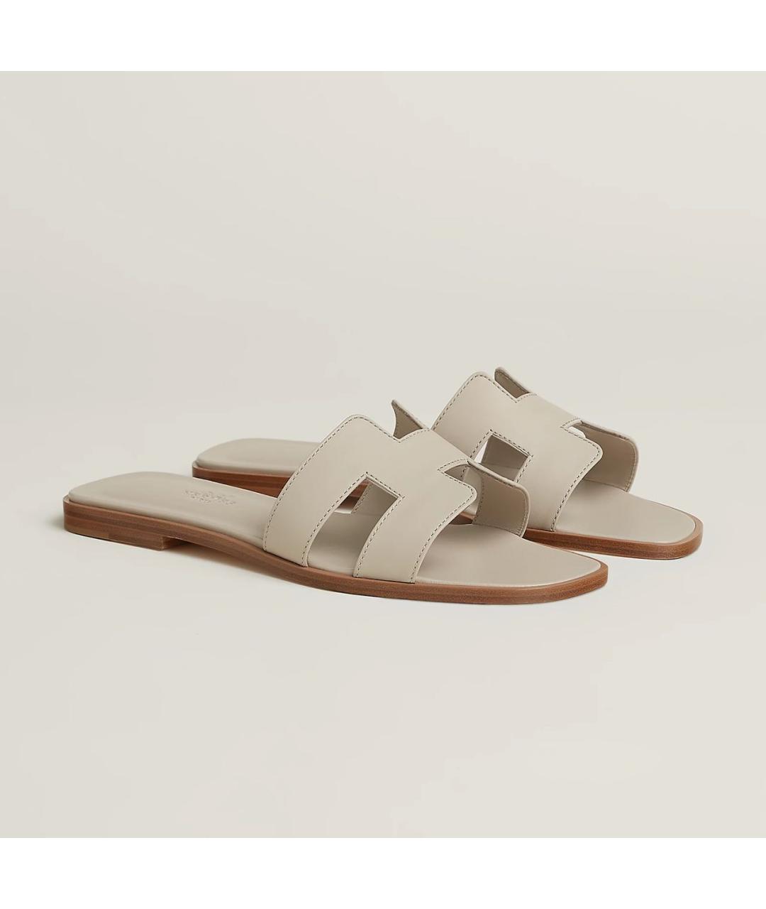 HERMES Бежевые кожаные сандалии, фото 2