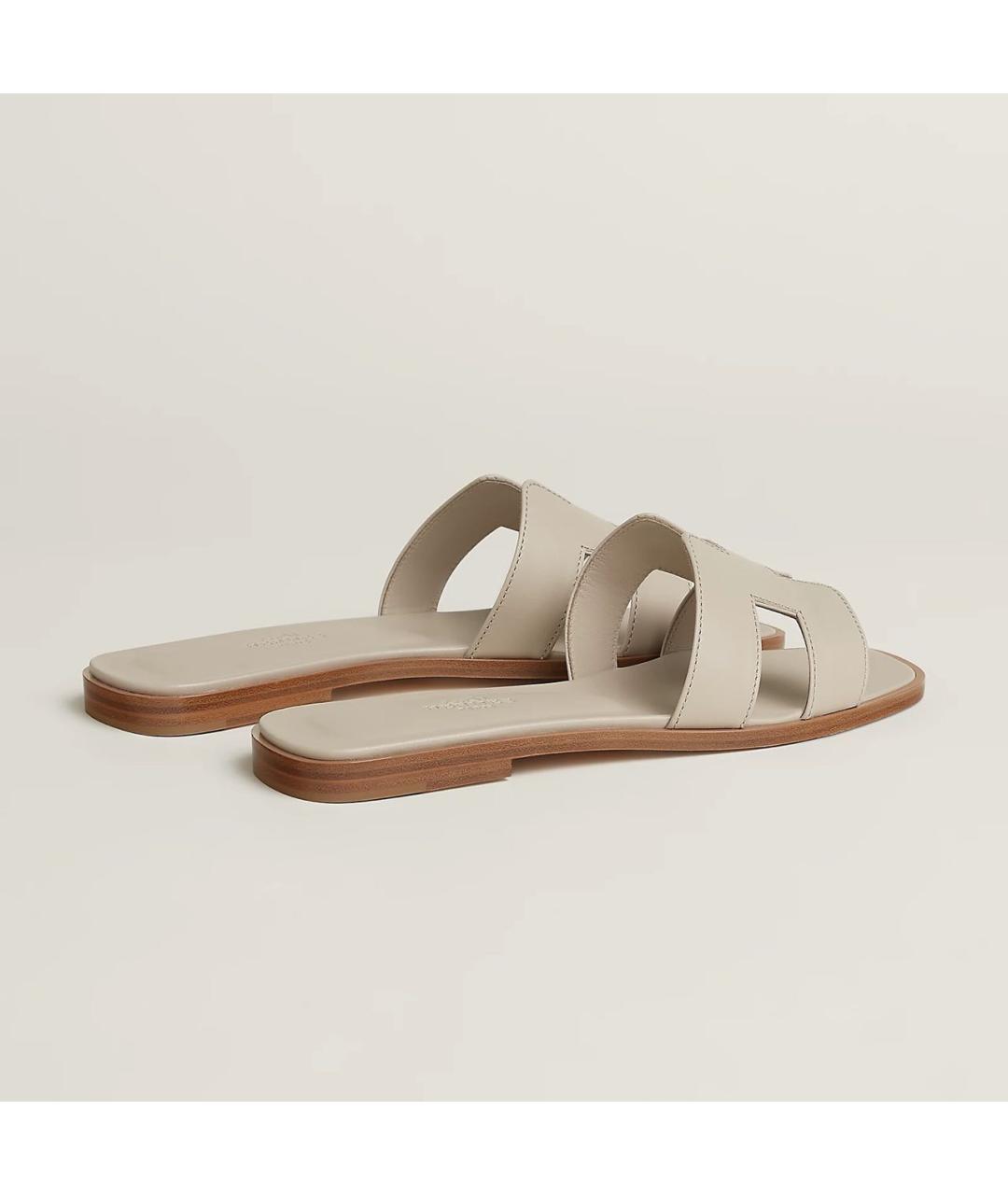 HERMES Бежевые кожаные сандалии, фото 4