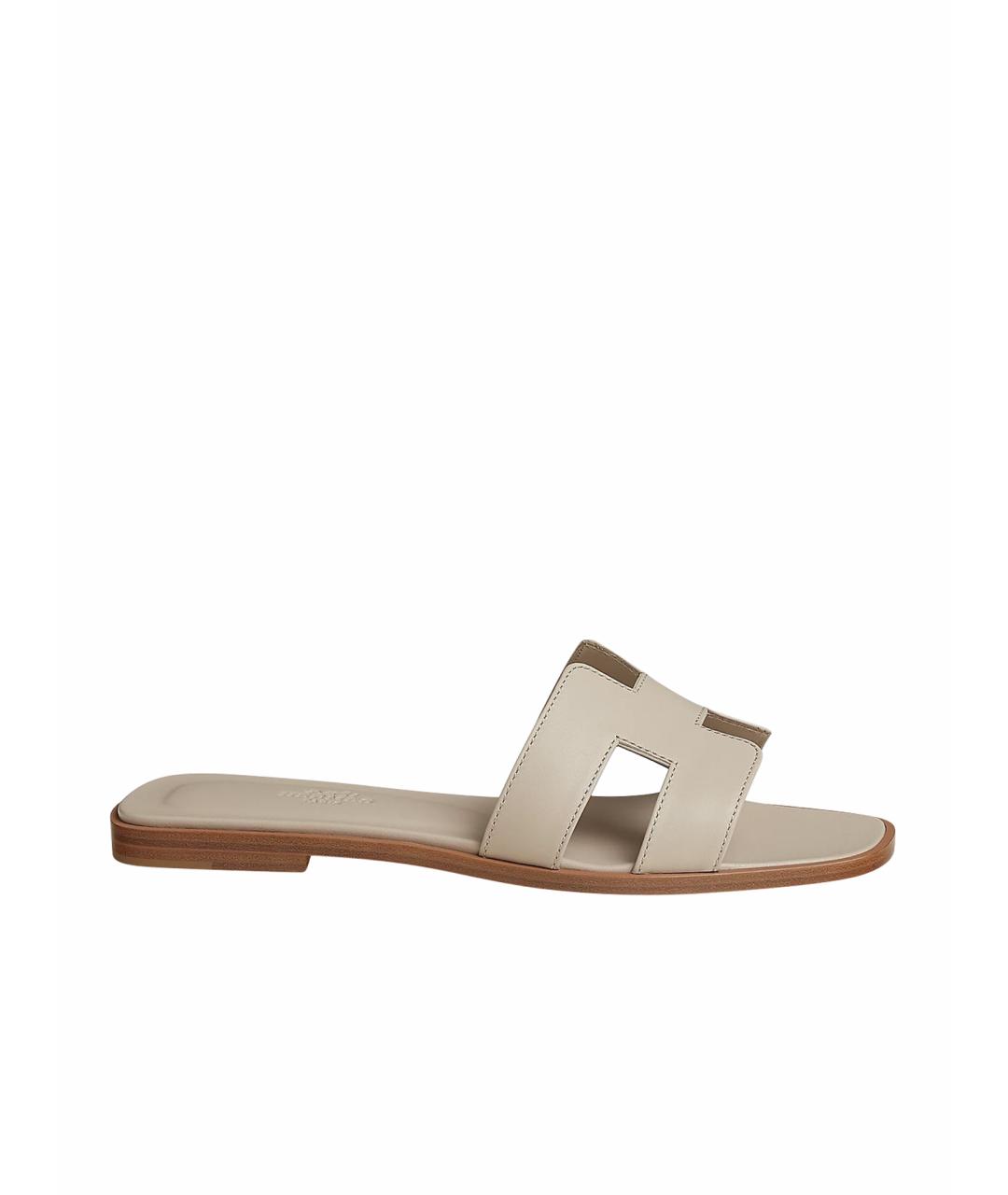 HERMES Бежевые кожаные сандалии, фото 1