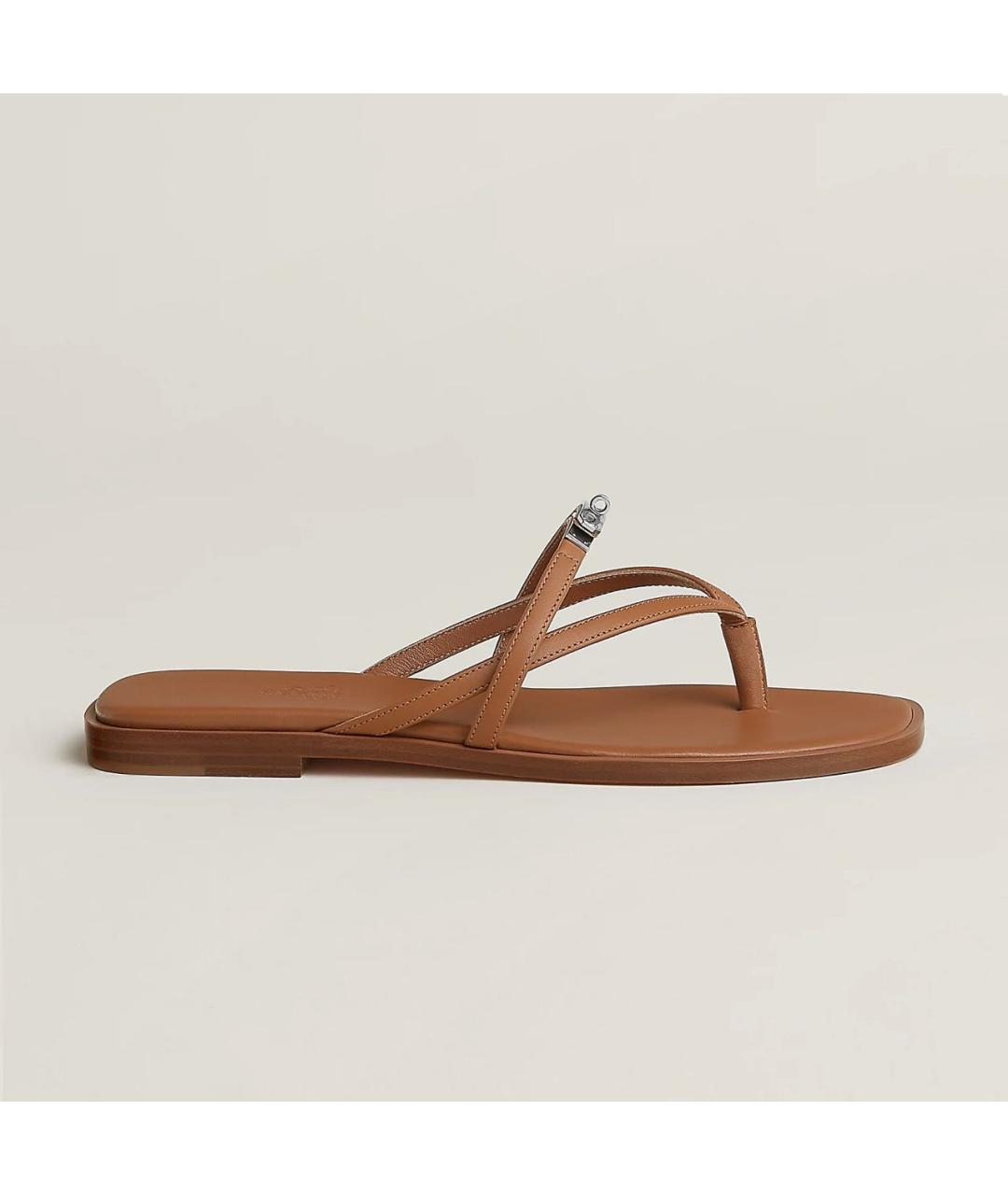 HERMES Коричневые кожаные сандалии, фото 6